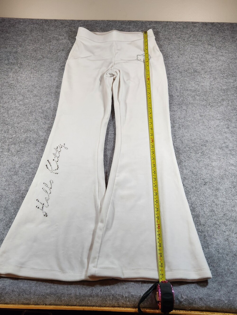 Hello Kitty Cream Wide Leg Pants with Rhinestone Script Medium - Picture 3 of 10